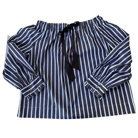 J.Crew Off-The-Shoulder Striped Bow Top Size Large Black White - Picture 11 of 11